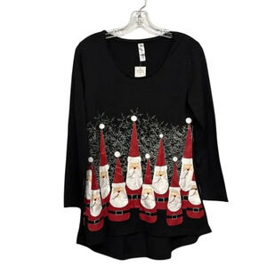 New Mac & Belle Ugly Glittery Santa Black Long Sleeve Tunic Shirt Size Small (S)